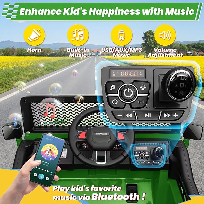 24V 4WD Ride on Truck Car w/800W Motors, Gift Flower, Remote Control, 2 Seaters, Light Bar, 3 Speeds, Pop Music, Power Four Wheels, 24 Volt Ride on Toy Car for Big Kids, Green-CubbioJoy