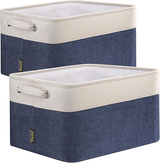 BALEINE 2 Pack Fabric Storage Bins for Shelves, Linen Storage Baskets for Organizing, Decorative Closet Bins for Clothes, Home (Navy Blue, 15"x11"x9.5") ﻿-CubbioJoy