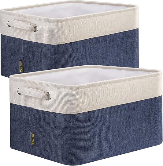 BALEINE 2 Pack Fabric Storage Bins for Shelves, Linen Storage Baskets for Organizing, Decorative Closet Bins for Clothes, Home (Navy Blue, 15"x11"x9.5") ﻿-CubbioJoy
