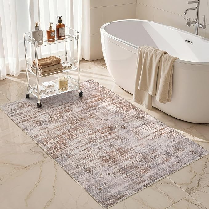 Area Rug for Living Room: 3x5 Washable Neutral Abstract Modern Soft Rugs Non Slip Indoor Floor Stain Resistant Carpet for Bedroom Dining Room Office Nursery - Red Brown-CubbioJoy