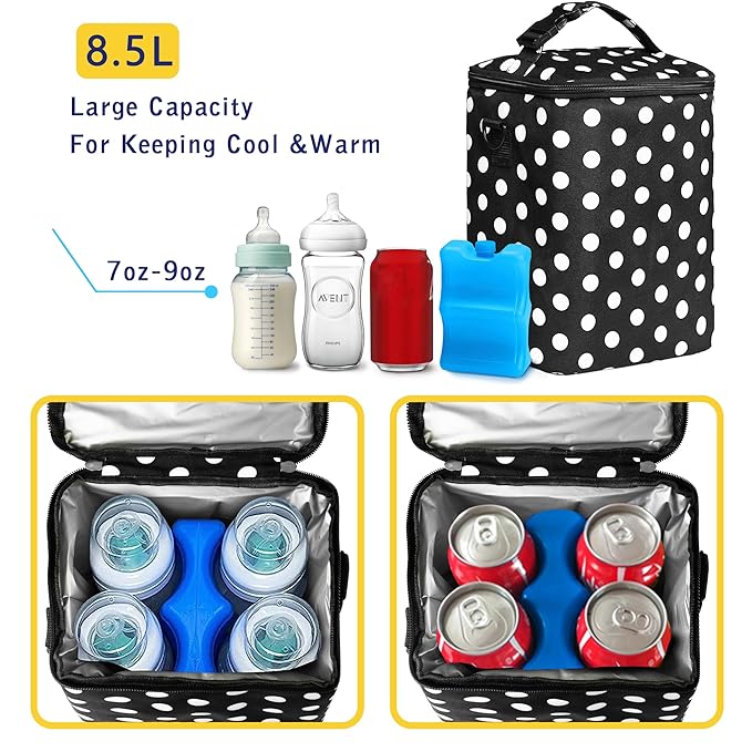 Breastmilk Cooler Bag with Ice Pack Fits 4 Baby Bottles Up to 9 Ounce Insulated Baby Bottle Bag Breast Milk Cooler on The Go with Strap Baby Bottle Cooler Bag for Nursing Mom Daycare or Travel-CubbioJoy