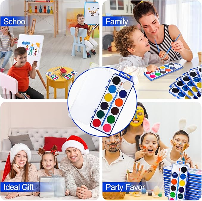 6 Pack Watercolor Paint Set for Kids, 12 Colors Watercolors Paints with Paint Brush, Kids Watercolor Paint Set for Party Favor, Classroom.-CubbioJoy