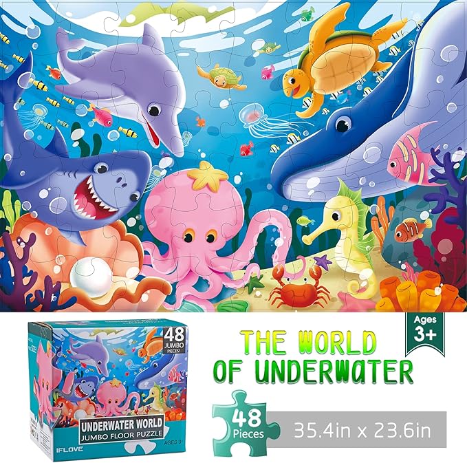 Jumbo Floor Puzzle for Kids Underwater Jigsaw Large Puzzles 48 Piece for Toddler Children Learning Preschool Educational Intellectual Development Toys 3-5 4-8 Years Old Gift for Boys and Girls-CubbioJoy