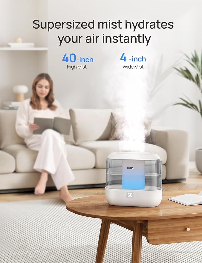 Dreo Smart Humidifiers for Bedroom, Top Fill 4L Cool Mist Humidifier with Nightlight, 36H Runtime, Touch/APP/Voice Control, Quiet Ultrasonic Humidifiers for Large Room, Home, Baby, Plants, Office-CubbioJoy