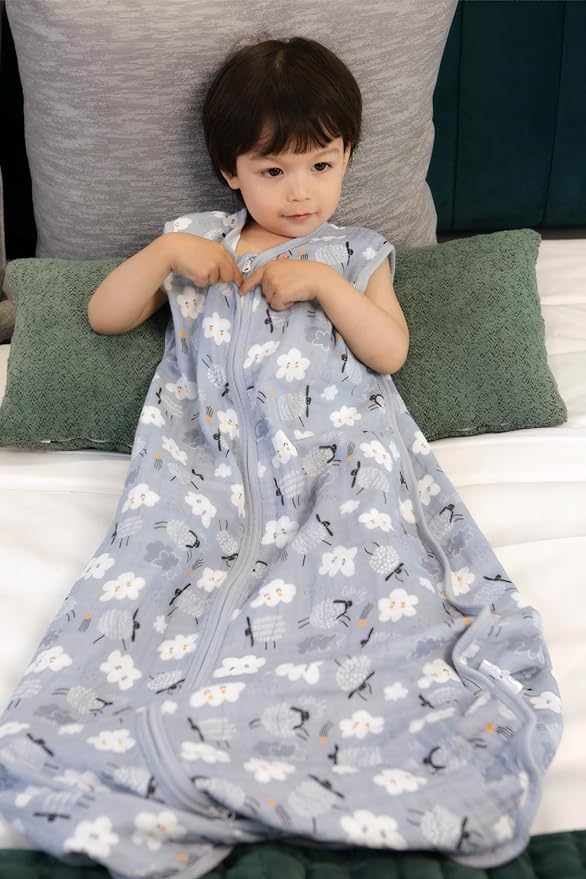 Baby Sleep Sack 2-4 T Baby Wearable Blanket 100% Organic Cotton 0.5 TOG Toddler Sleep Sacks 2- Way Zipper Soft 4 Layers 2T 3T 4T Sheep-CubbioJoy