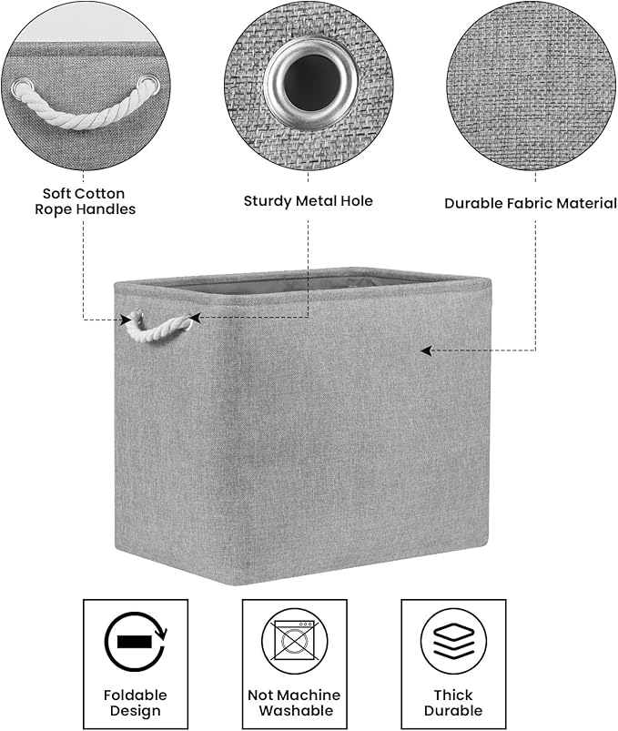 Bidtakay Collapsible Storage Bins for Clothes Large Grey Storage Baskets with Cotton Handles 17x12x15 In Set of 2 Fabric Cubby Storage Bins Livingroom Home Decorative Storage Organizer for Blankets-CubbioJoy