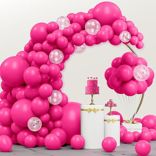 JOYIN 150 Pcs Hot Pink Balloons, Different Sizes 18 12 10 5 Inch Hot Pink Latex Balloon Arch Kit with Instruction for Birthday Party Graduation Wedding Holiday Decoration-CubbioJoy