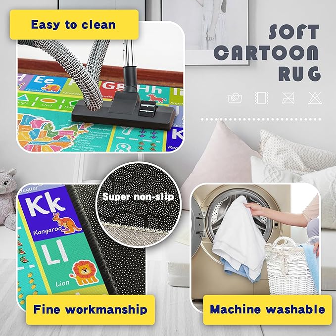 ABC Rug for Kids Playroom, 59"x39" Washable Classroom Area Rugs, Educational Learning Mat with Alphabet Numbers Animals Seasons Shapes for Classroom Preschool Playroom-CubbioJoy