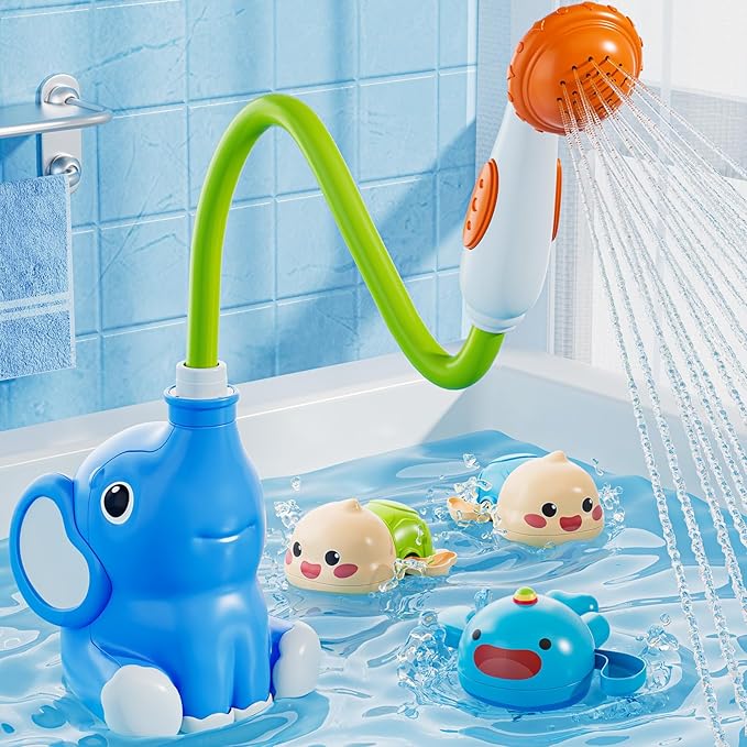 Baby Bath Shower Head Toys for Kids, Bath Toys for Infants with Elephant Water Pump for Kids 2-4, 3 Pack Wind-up Pool Toys for Kid, Bathtub Toys 18-24 Months Toddlers Boys Girls-CubbioJoy