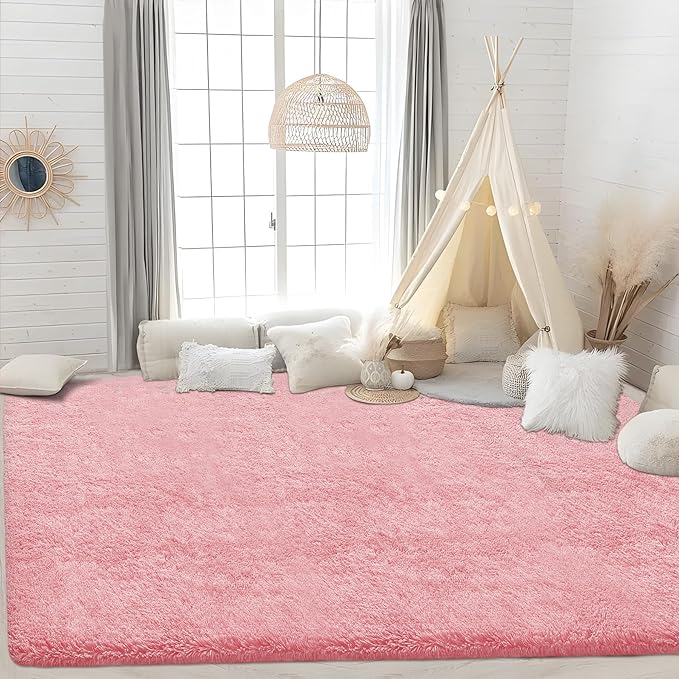 4x6 Area Rug for Living Room: Fluffy Shag Soft Washable Rugs Fuzzy Plush Indoor Carpet for Bedroom Nursery Playroom Dorm Kids Girls Boys Room (Pink, 4'x6')-CubbioJoy