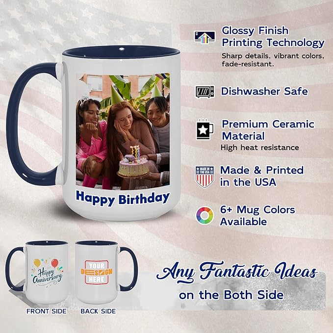 Custom Mug Upload Your Picture Personalized Coffee Mug with Photo Text Name Customized Cup Unique Ideas Gifts for Men Women Mom Dad Girlfriend Boyfriend Friend Family (Dark Blue, 11oz)-CubbioJoy