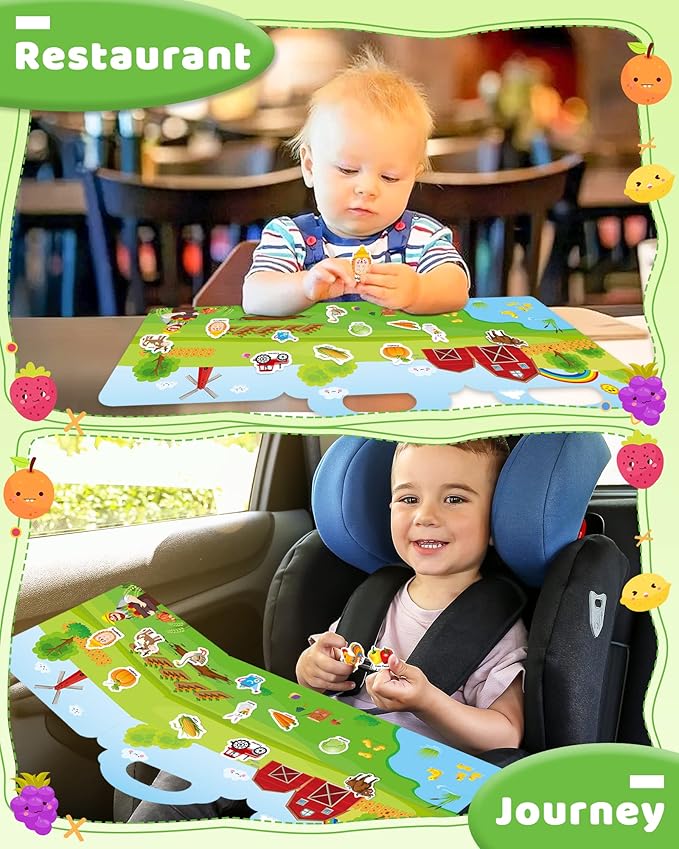 Benresive Reusable Sticker Book for Toddlers 2-4 Years, Fun Travel Stickers for Kids, Waterproof Sticker Books for Toddlers 1-3, Crafts Activities for Todddlers 1-3 2-4 3-5 - Farm-CubbioJoy