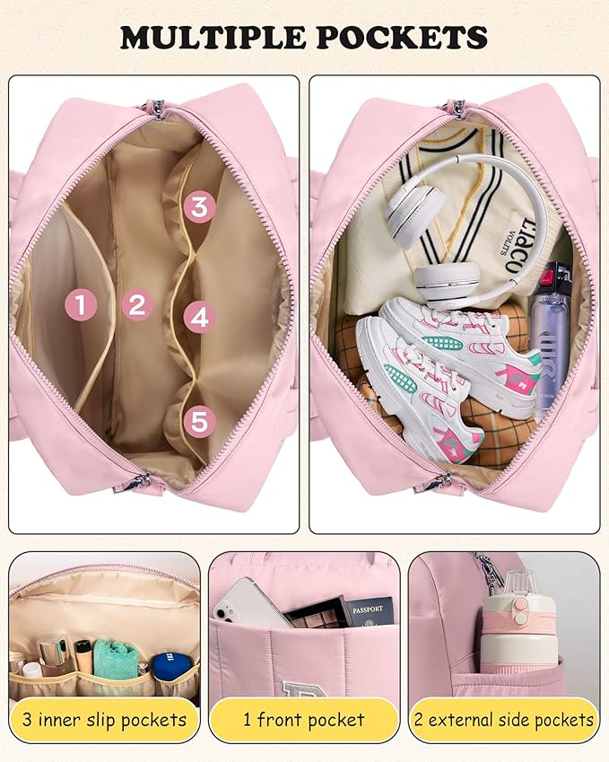 College Gifts for Women, Duffle Bag for Travel, Weekender Bags for Women，Initial Overnight Bag with Wet Pocket，Lightweight Travel Bags Personalized Gym Tote with Makeup Pouch-CubbioJoy