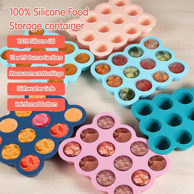 12x1.5oz Baby Food Freezer Tray with Clip Lid Gossamer Pink | Food Grade Silicone Storage Containers for Purees & Vegetables-CubbioJoy