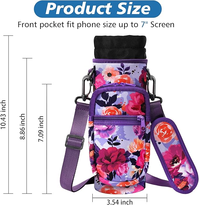32 40 oz Water Bottle Carrier with Strap, Neoprene Water Bottle Sleeve Bag with 2 Pockets Insulated Flask Sling Holder for Walking Hiking Gym-CubbioJoy