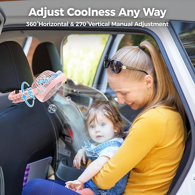 2025 Upgarded 4000mAh Misting Baby Stroller Fan, Rechargeable Battery Operated,Max 15Hrs Cooling,50ml Portable Water Sprayer Misting Fan with Flexible Tripod Clip on Car Seat Crib Treadmill Bunk Bed-CubbioJoy