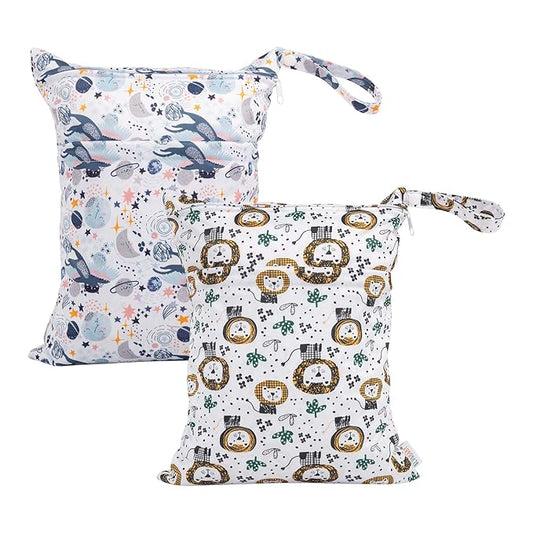 ALVABABY 2pcs Cloth Diaper Wet Dry Bags Waterproof Reusable with Two Zippered Pockets Travel Beach Pool Daycare Soiled Baby Items Yoga Gym Bag for Swimsuits or Wet Clothes LX-H358359-CubbioJoy
