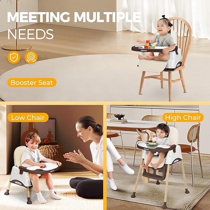 3 in 1 High Chairs for Babies and Toddlers, Convertible High Chair, High Chair with Foot Rest and Double Tray, Easy to Clean, Compact and Versatile, Perfect for Growing Kids, Cream-CubbioJoy
