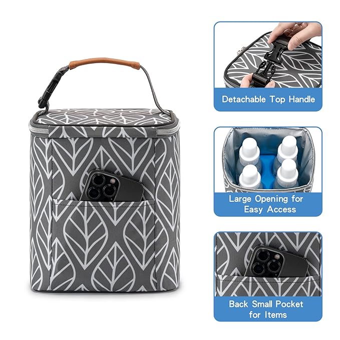Breast Milk Cooler Bag with Ice Pack Fits 4 Baby Bottles Up to 9 Ounce, Baby Bottle Bag for Nursing Mom Daycare-Grey-CubbioJoy