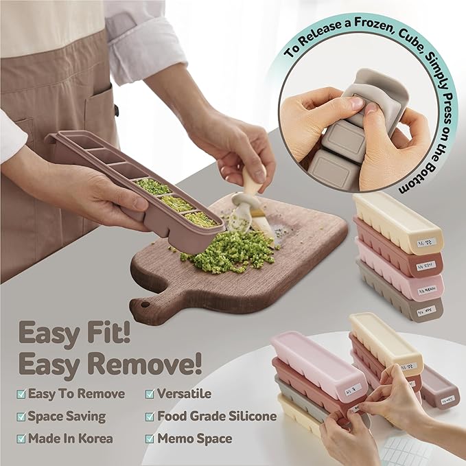 6 Section-1oz, Taupe Brown Breastmilk Freezer Storage Trays, Food Grade Silicone Tray container Leak Resistant with Lids Baby, Toddler Food Fruit Vegetable Purees Storage Container | BPA Free-CubbioJoy