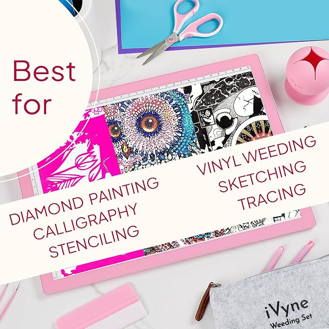 iVyne Rechargeable A4 Light Pad for Tracing & Weeding - LED Light Board for Weeding Vinyl - for Cricut Vinyl Weeding Tools - Ultra-Thin & Portable - Perfect for Artists & Crafters - Pink-CubbioJoy