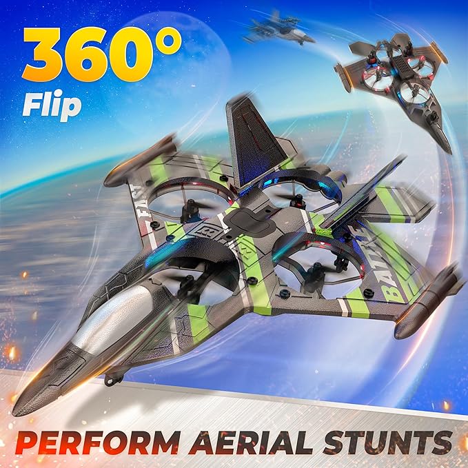 BEZGAR Drones for Kids | 2.4GHZ RC Plane, Remote Control Airplane, RC Helicopter, 360° Flip Fighter Jet Toy, Toys for Ages 8+ with Colorful LED Navigation Lights Green-CubbioJoy