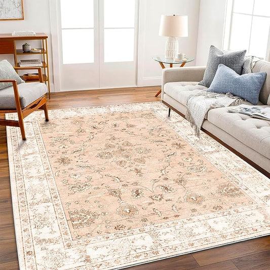 4x6 Vintage Washable Thin Area Rug Tangerine Traditional Floor Cover Foldable Indoor Distressed Non Slip Carpet Floral Print Mat Bedroom Living Room Bathroom-CubbioJoy