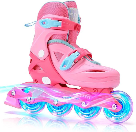 2PM SPORTS Inline Skates with Light Up Wheels, Roller Skates Blades for Boys Girls Kids Ages 5-8 8-12 4-6 6-12, Size Adjustable Beginner Blades Roller Skates-CubbioJoy