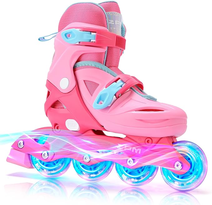 2PM SPORTS Inline Skates with Light Up Wheels, Roller Skates Blades for Boys Girls Kids Ages 5-8 8-12 4-6 6-12, Size Adjustable Beginner Blades Roller Skates-CubbioJoy