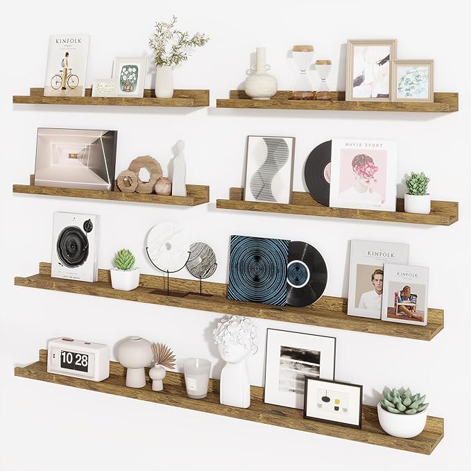 Axeman Picture Ledge Shelf, Floating Shelves for Wall Decor Set of 6, 55 inch Floating Wall Mounted Shelves, Shelves with Lip for Living Room, Bedroom, Nursery, Bathroom, Kitchen, Rustic Brown-CubbioJoy