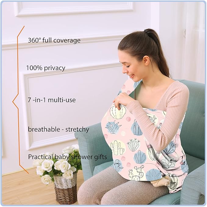 Car Seat Covers for Babies - Multi- use Nursing Carseat Canopy, Breastfeeding Covers, Baby Shower Gifts for Boys and Girls (Cactus)-CubbioJoy