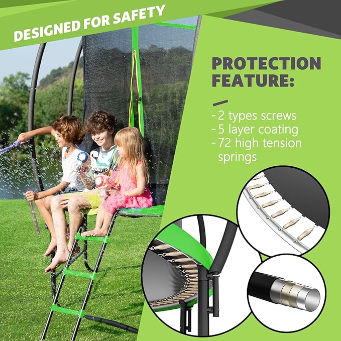 14FT 12FT 10FT 16FT Trampoline with Safety Enclosure, Anti-Rust Coating – ASTM Certified, Heavy-Duty Outdoor Trampoline with Ladder – for Kids & Adults-CubbioJoy