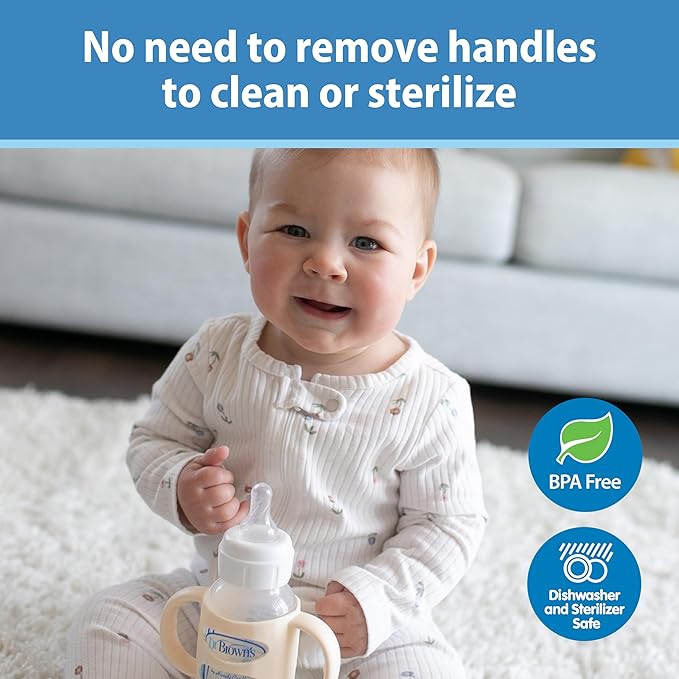 Dr. Brown's Narrow Baby Bottle Handles, 100% Silicone, Easy Grip Removable Handles for Bottle to Sippy Cup Transition, Green, 4m+-CubbioJoy