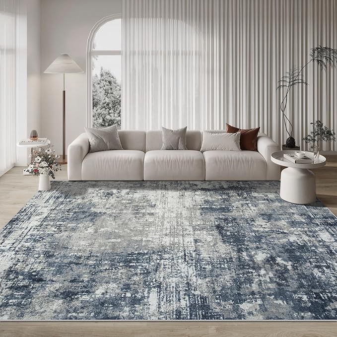 9x12 Area Rugs for Living Room Rug Washable: Modern Large Rug for Dining Room Bedroom Carpet Non Slip 9 by 12 Indoor Abstract Nursery Home Office Blue Grey-CubbioJoy