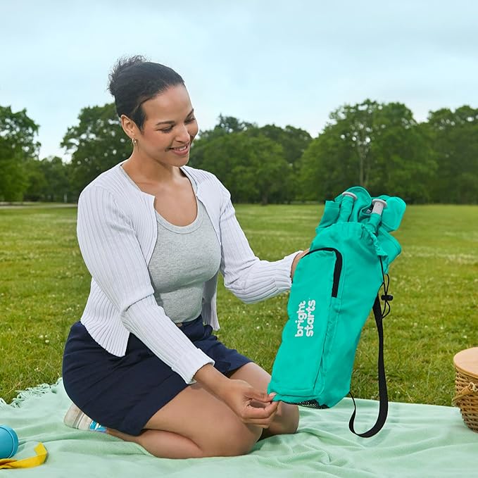 Bright Starts Pop 'N Sit Portable Booster, Indoor/Outdoor Use, Floor Seat with Feeding Tray, Teal, 6 Mos - 3 Yrs-CubbioJoy