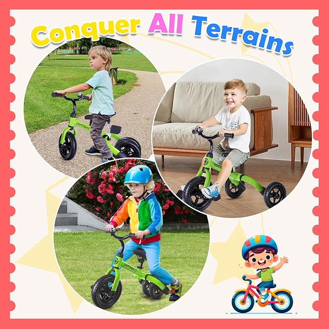 Ancaixin 3 in 1 Toddler Tricycles for 2-5 Years Old Boys and Girls with Detachable Pedal and Bell | Foldable Baby Balance Bike Riding Toys for Kids | Infant Birthday New Year Red-CubbioJoy