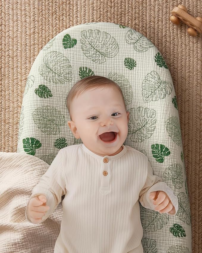 Blissful Diary Muslin Baby Changing Pad with Waterproof Lining Foam, Diaper Changing Table Pad with Cover for Dressers (Monstera, Avocado)-CubbioJoy