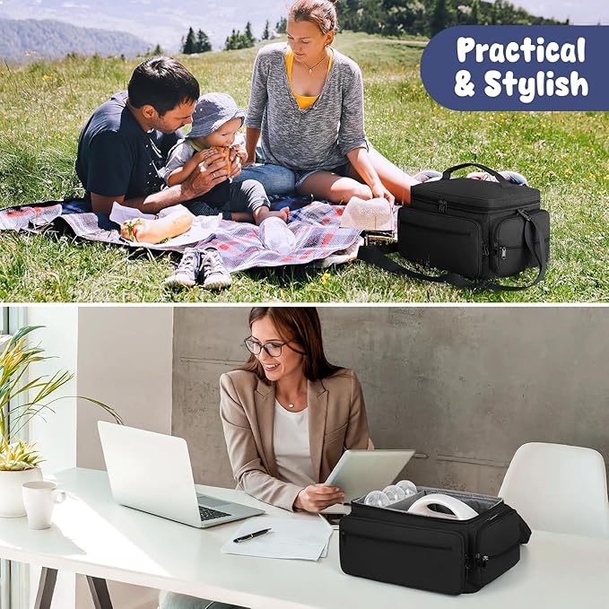 Breast Pump Bag for Spectra S1 S2, Pumping Bag with Waterproof Mat for Pumps Accessories, Portable Pump Carrying Case for Work, Travel and Family Use, Black-CubbioJoy