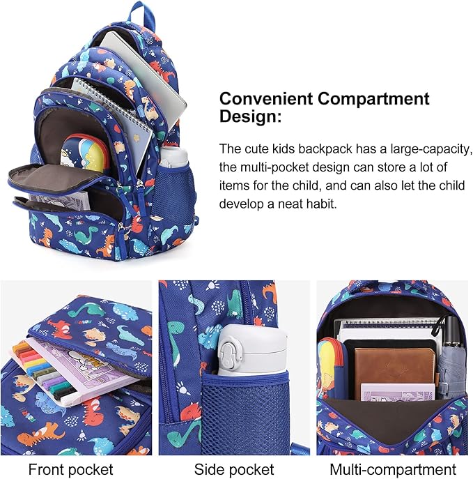 CLUCI Kids Backpack for Boys Bookbags Preschool Toddler Daycare School Bag Elementary Kindergarten Lightweight Waterproof Bluey Backpack Dinosaurs-CubbioJoy