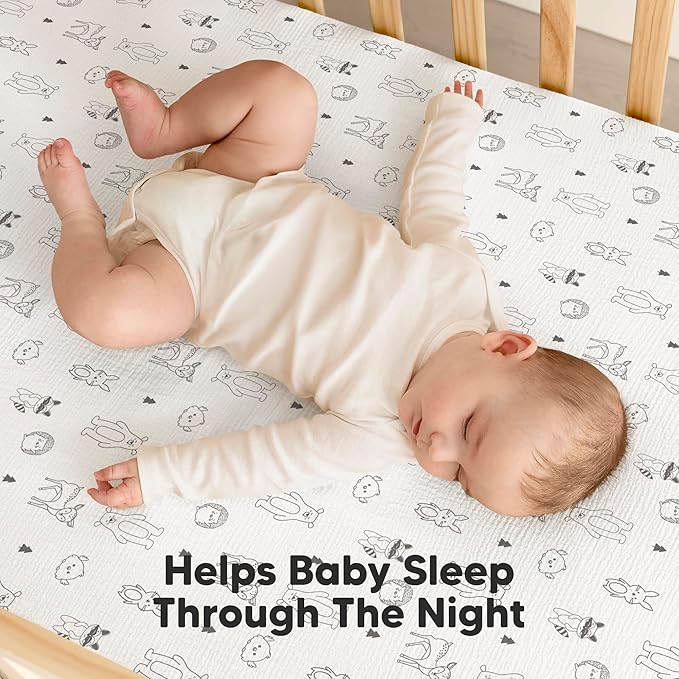 KeaBabies 2-Pack Muslin Crib Sheets for Boys, Girls - 100% Organic Cotton Fitted Baby Crib Mattress Sheet, Soft Breathable Standard Toddler Bed Cover Bedding Set, Neutral, Durable 52x28 (Woodland)-CubbioJoy