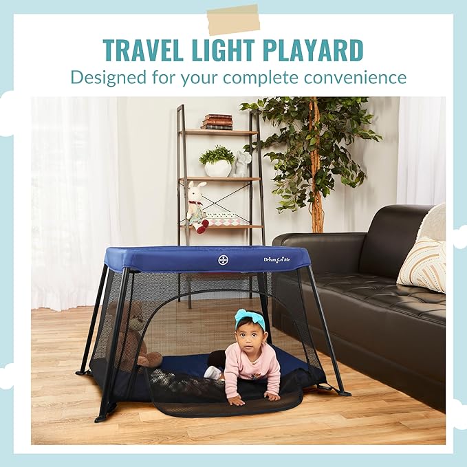 Dream On Me Travel Light Playard with Mesh Zipper Door in Navy-CubbioJoy