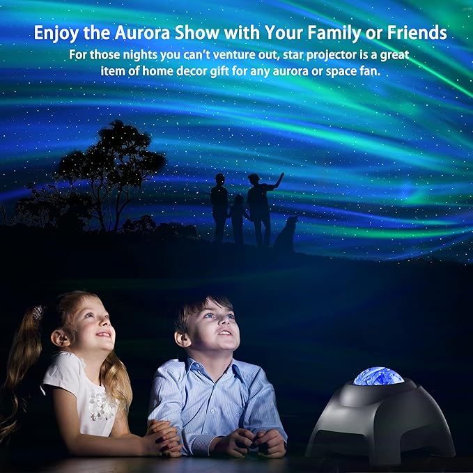 AIRIVO Northern Lights Aurora Projector, Star Projector Music Speaker, White Noise Night Light Galaxy Projector for Kids Adults, for Home Decor Bedroom/Ceiling/Party (Black)-CubbioJoy