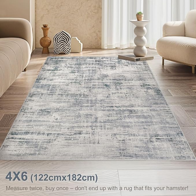 Area Rug for Living Room: 4x6 Washable Neutral Abstract Modern Soft Rugs Non Slip Indoor Floor Stain Resistant Carpet for Bedroom Dining Room Office Nursery - Gray-CubbioJoy