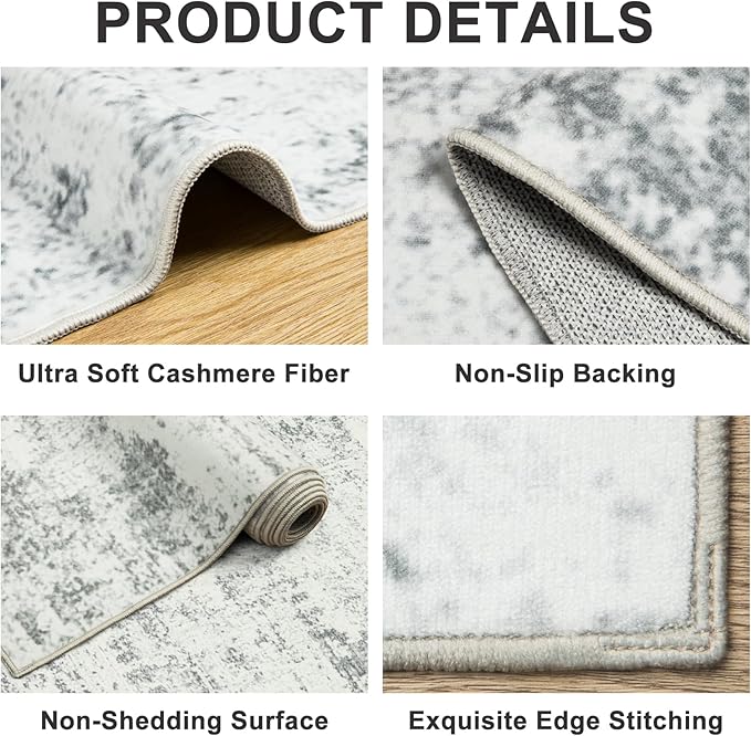 Area Rugs Living Room Rug - 4x6 Washable Modern Abstract Soft Neutral Non-Slip Carpet Large Indoor Floor Stain Resistant Thin Carpets for Bedroom Dining Room Farmhouse Nursery Home Office Grey-CubbioJoy