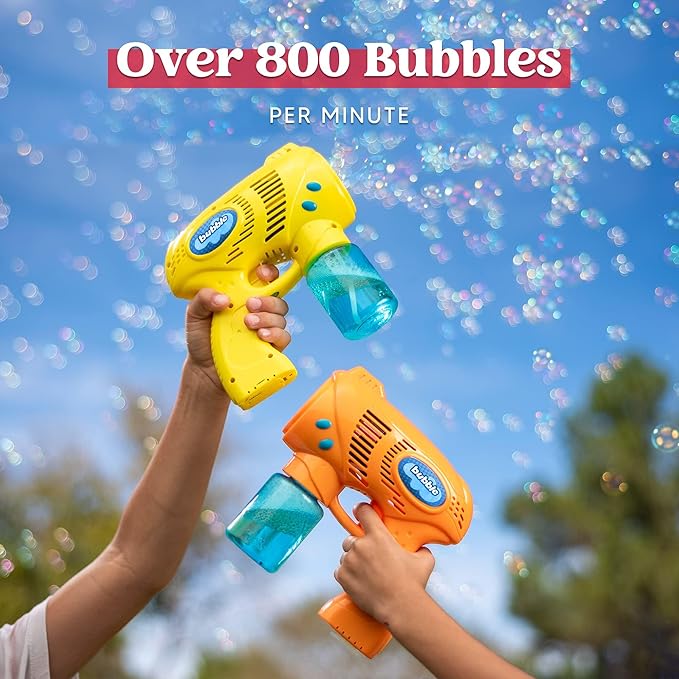 JOYIN 2 Bubble Guns with 2 Refill Solution (10 oz Total), Bubbles Maker, Blower for Kids, Toddlers, Outdoors Activity, Birthday Gift, Easter Basket Stuffers (Yellow+Orange)-CubbioJoy