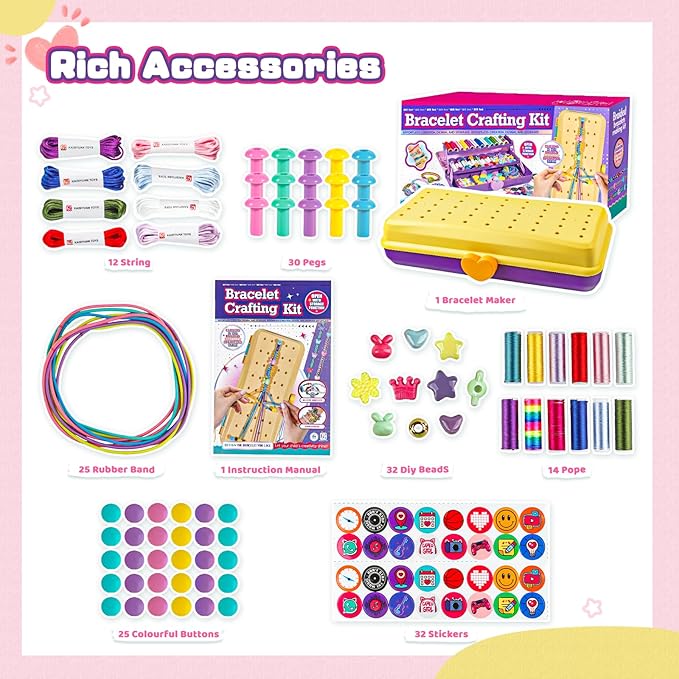 Cmiolacuna Friendship Bracelet Making Kit for Girls, 3-Layer Storage Box Arts and Crafts Bracelets Jewelry String Maker Kit Ages 8-12,Best Christmas Birthday Gift for Girls 6 7 8 9 10 11 12 Year Old-CubbioJoy