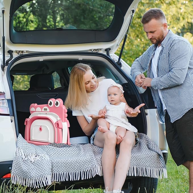 Collapsible Baby Bathtub for Newborn, Foldable Baby Bath Tub with Thermometer & Soft Floating Cushion & Drain Hole, Portable Travel Infant Bath Tubs for Newborns to Toddler 0-36 Months Girl, Pink-CubbioJoy