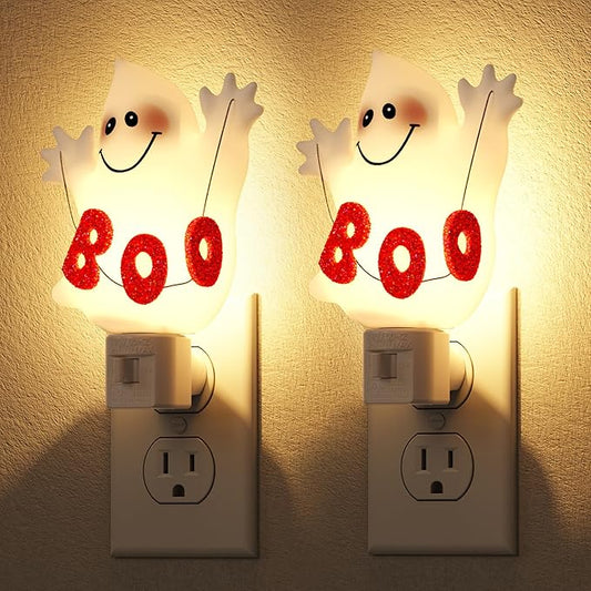 DORESshop Halloween Night Light Plug in, Ghost Night Lights Plug into Wall, Plug in Nightlight with 360° Rotatable, Cute & Funny Halloween Party Decorative for Adults,Kids,Gift, Pocky Decor,2 Pack-CubbioJoy
