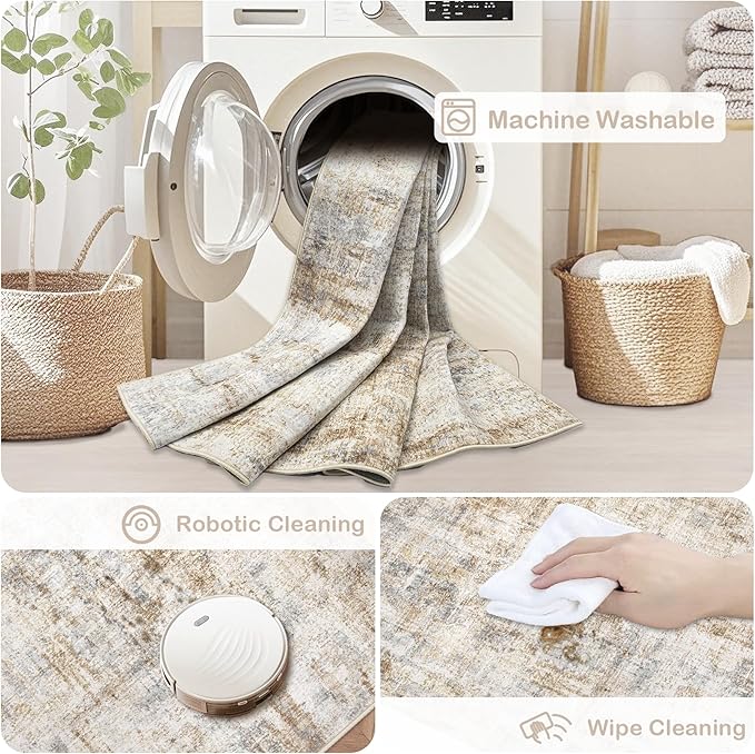 Area Rugs 6x9 Living Room: Washable Rug Modern Abstract Large Rugs Soft Non Slip Neutral Rug Stain Resistant Indoor Carpet for Bedroom Kitchen Dining Room Nursery Home Office Rugs(Blue Brown,6'x9')-CubbioJoy