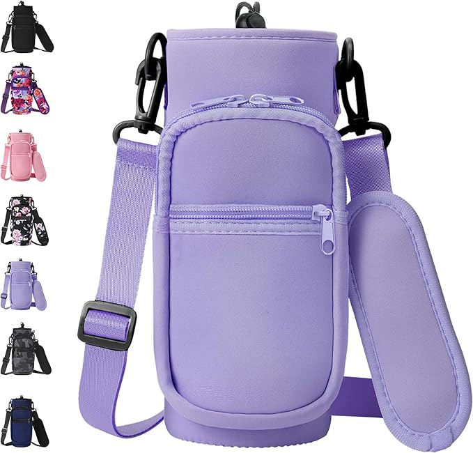 32 40 oz Water Bottle Carrier with Strap, Neoprene Water Bottle Sleeve Bag with 2 Pockets Insulated Flask Sling Holder for Walking Hiking Gym-CubbioJoy